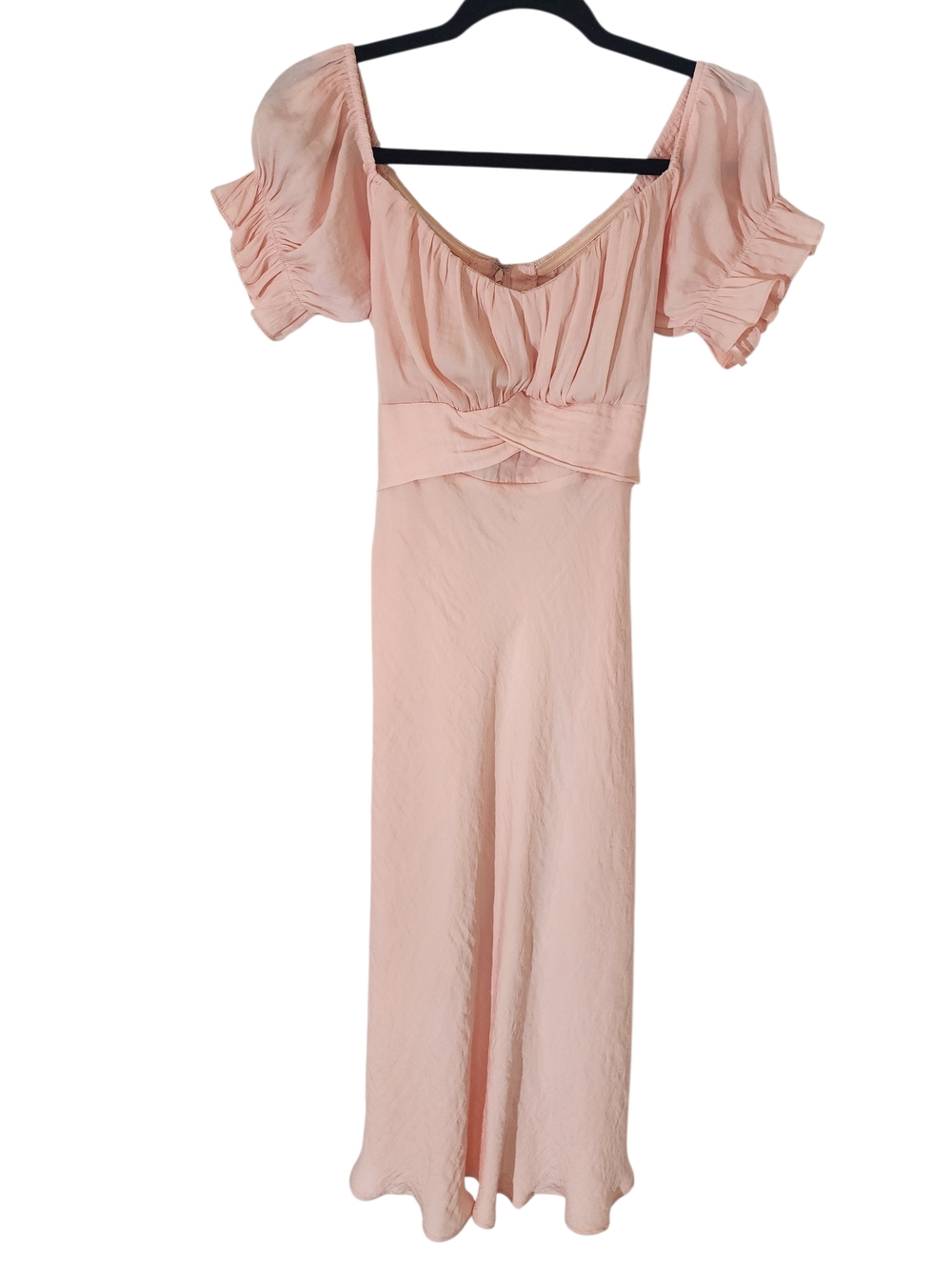 Petal & Pup Peach Midi Dress Size 8 Puff Sleeve Tie Back Romantic Cottagecore